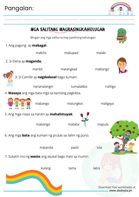 mga salitang magkasingkahulugan prehension worksheets reading | Pos Loker